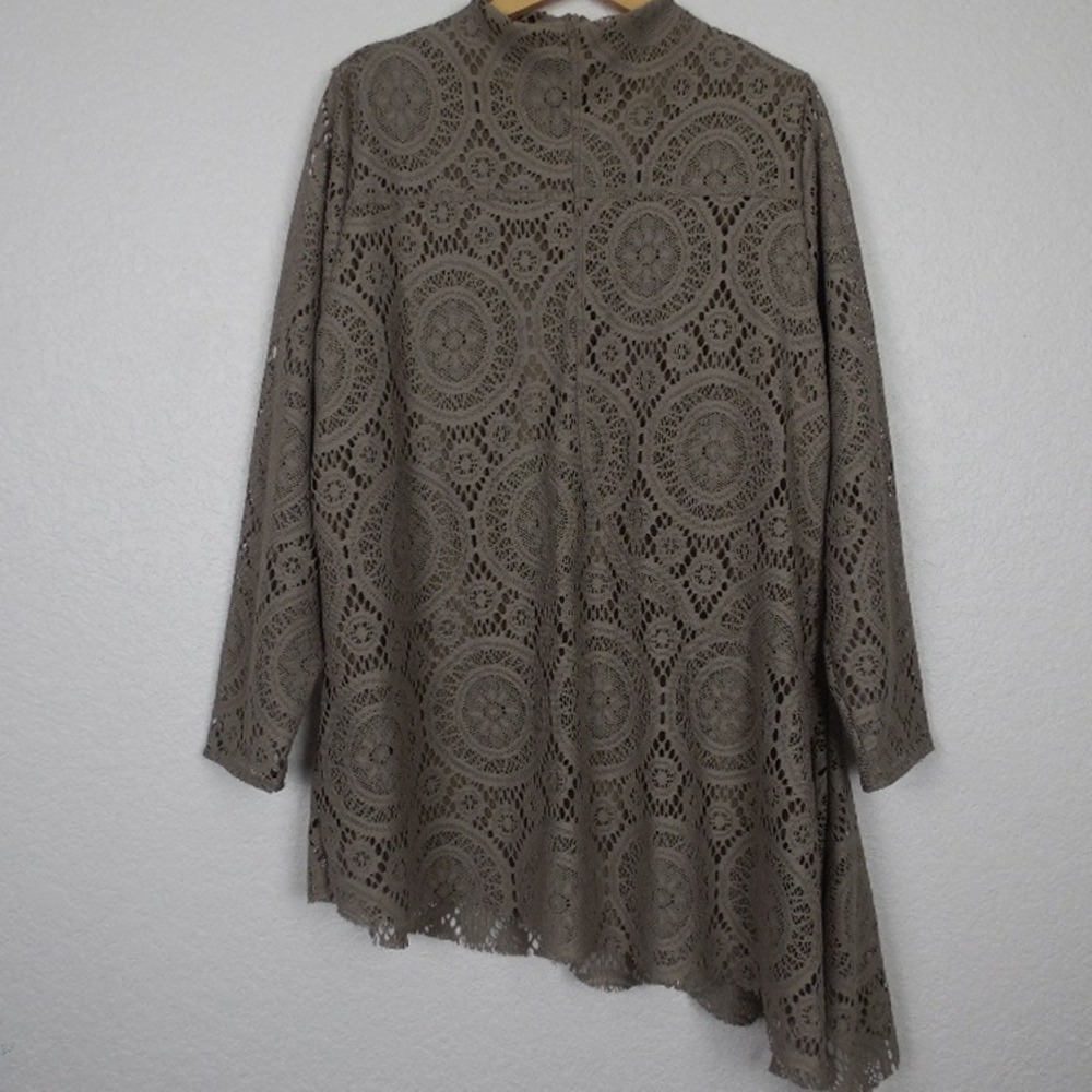 Soft‎ Surroundings Lace Asymmetrical Tunic Top Sz 3X Mock Neck Boho Earth Tones